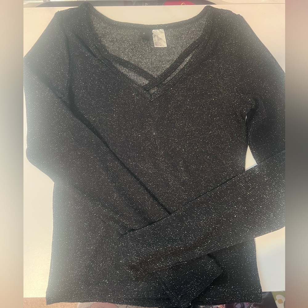 H&M Black Sparkle V-Neck Top